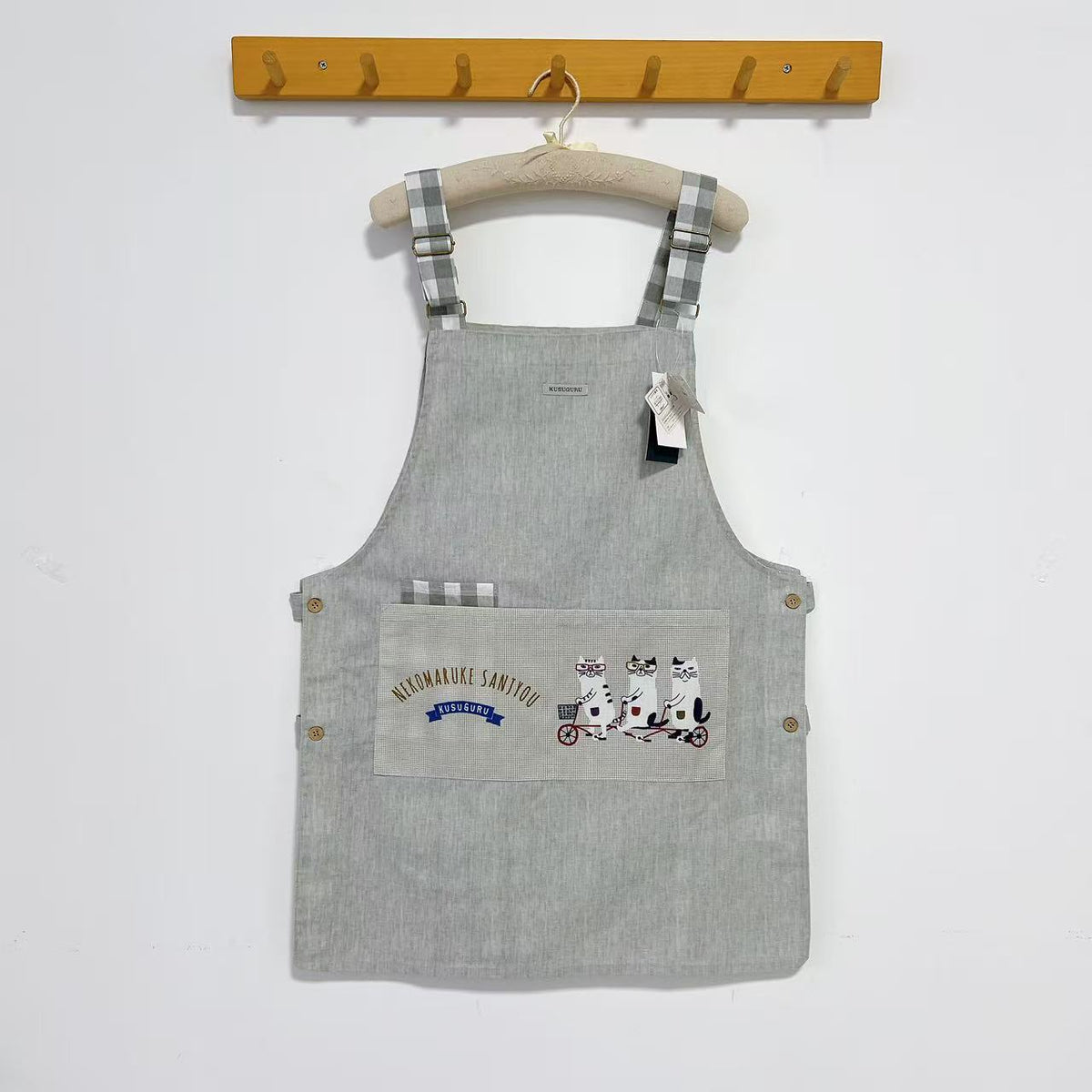 日本Kusuguru正品Nago貓咪印花圍裙家務布藝防油防污花藝烘焙403|眼鏡貓灰9055-5