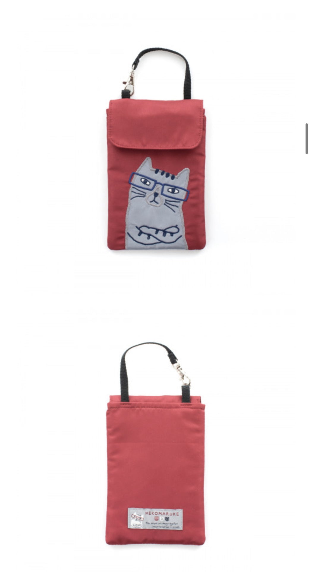 出口日本新款刺繡貓咪手提包手提包錢包手機包可愛卡通鑰匙包卡套|紅色