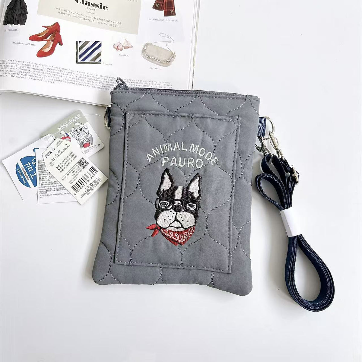 日本Kusuguru正品刺繡保羅法鬥絎縫斜背包肩背包手機包逛街623|保羅深灰9692-2