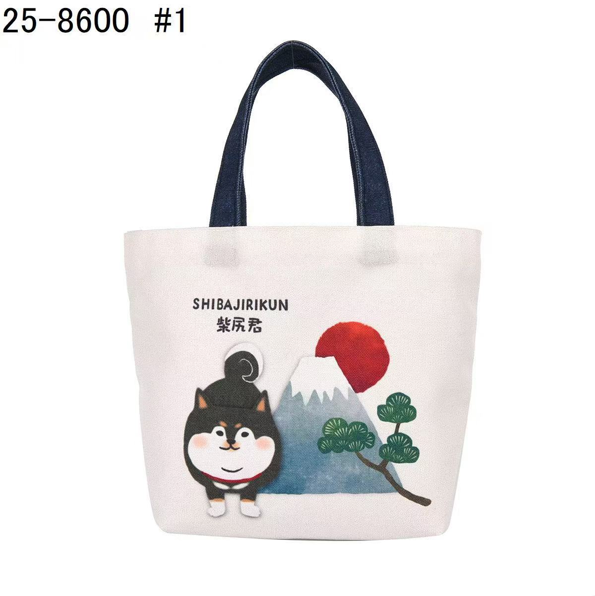 日本Kusuguru正品帆布包數位印花手提包手提包卡通飯盒包通勤433|柴犬白色8600-1