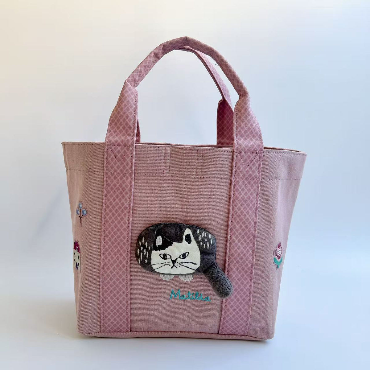 日本Kusuguru正品刺繡爬貓手提包手提包可變形帆布包袋通勤包501|爬貓粉色9022-1