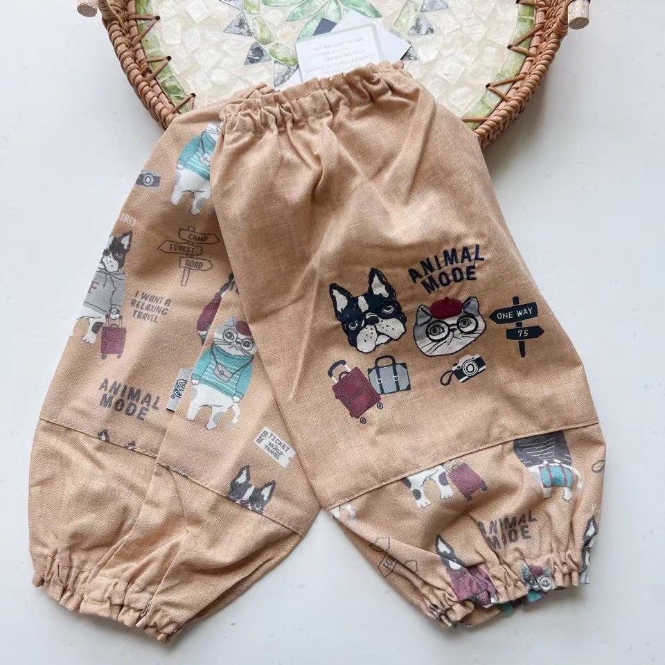 日本kusuguru刺繡貓咪法鬥布藝袖套家務防油防污花藝烘焙袖套202|米黃7542-1