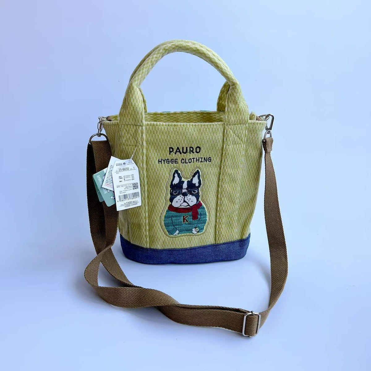 日本Kusuguru正品刺繡貓咪法鬥肩背包斜背包手提包手提包通勤417|保羅法鬥黃8650-1