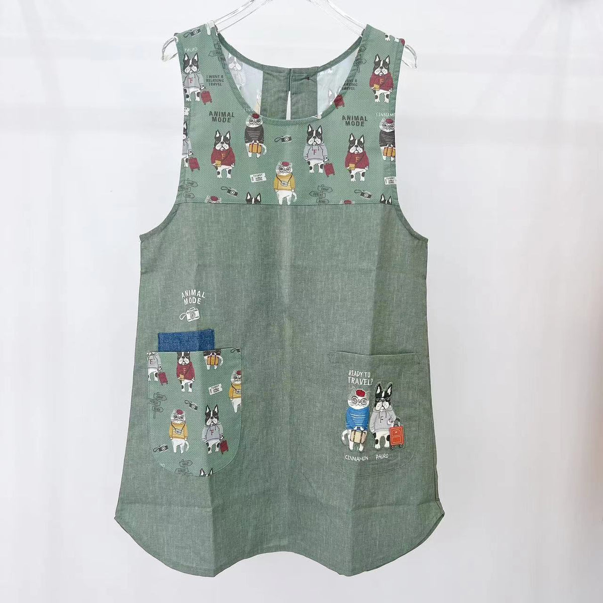 日本kusuguru露西保羅刺繡圍裙布藝家務防油防污防汙罩衫花藝烘焙202|綠色7539-2