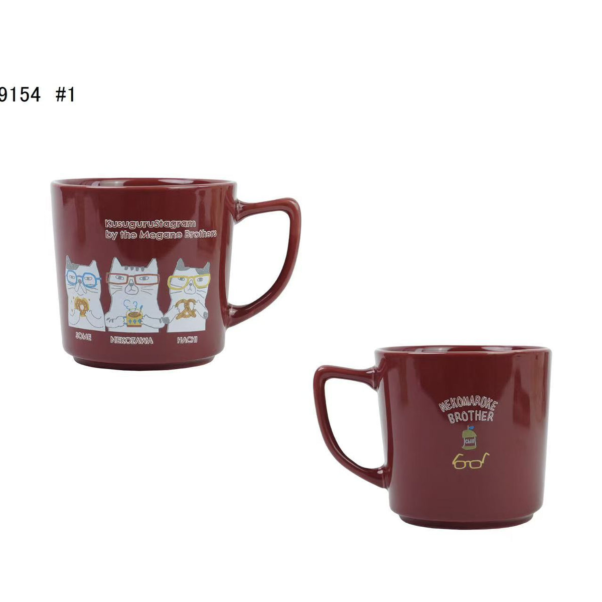 日本Kusuguru正品貓咪法鬥圖案陶瓷杯馬克杯咖啡杯茶杯水杯513514|眼鏡貓紅色9154-1/350 ml