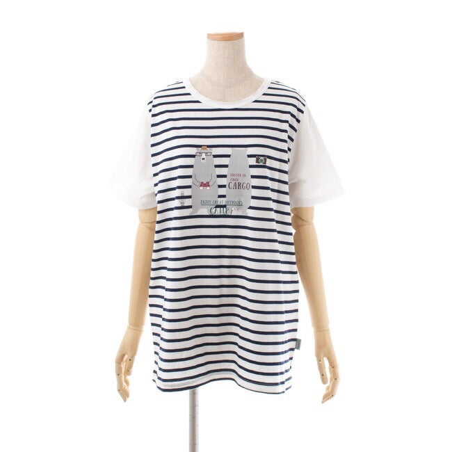 日本原單KUSUGURU品牌新款純棉居家服休閒棉T中長款|白條紋/單一尺寸