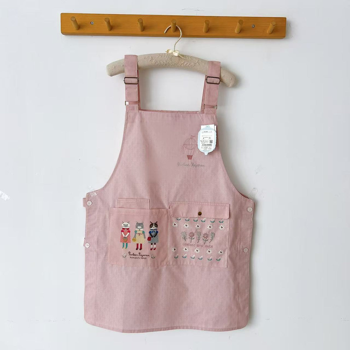 Kusuguru正品刺繡蜜豆公主圍裙家務防油防污花藝烘焙卡通帆布530|蜜豆粉色9431-1