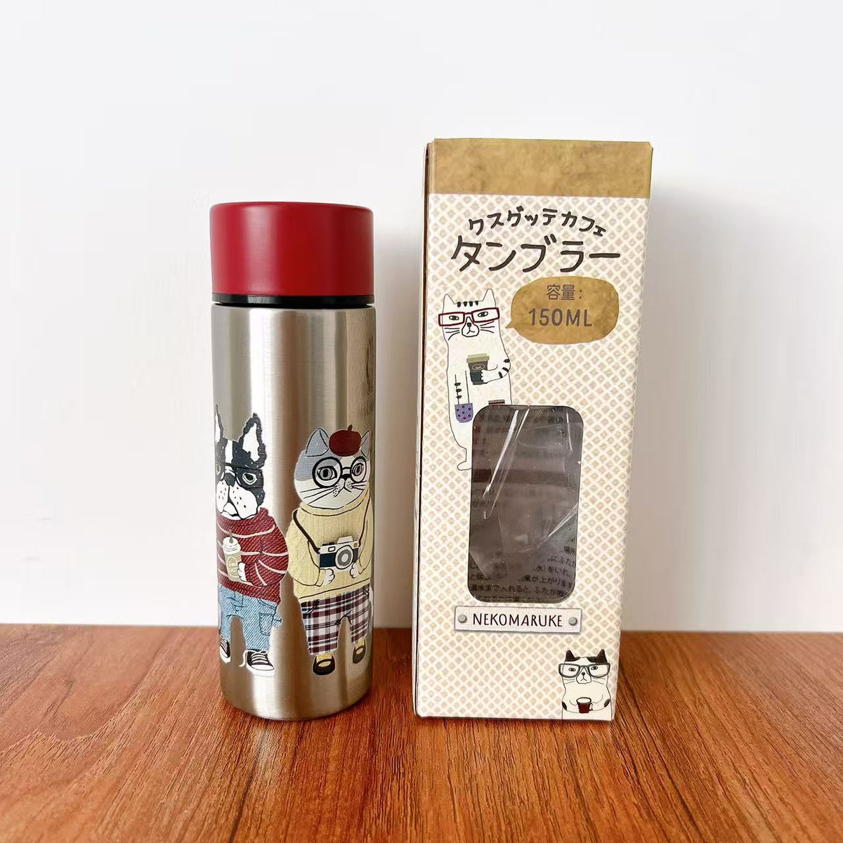 日本Kusuguru正品貓咪法鬥保溫杯口袋杯隔熱方便攜帶316不鏽鋼小型405|露西保羅鋼本色9414-2/150 ml