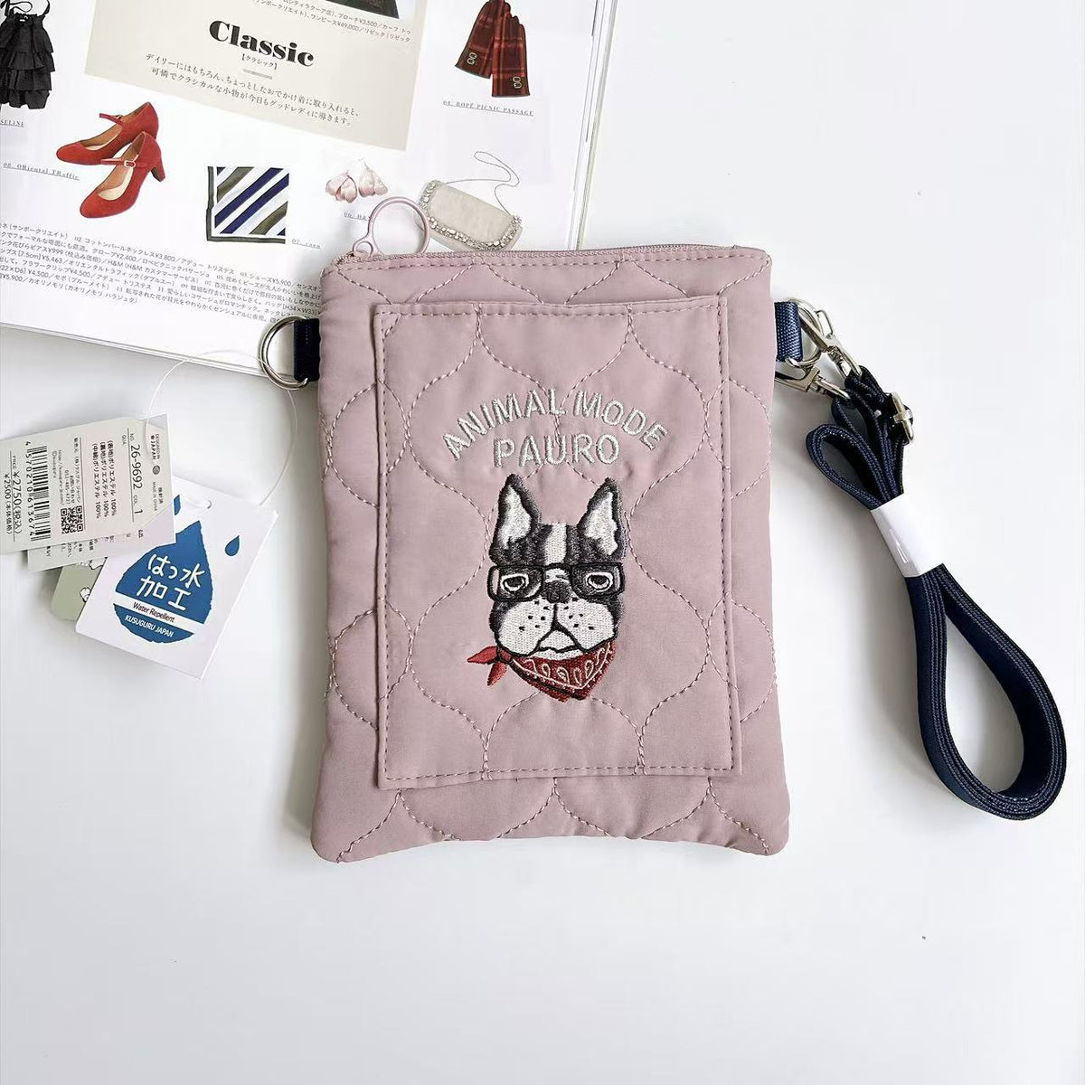 日本Kusuguru正品刺繡保羅法鬥絎縫斜背包肩背包手機包逛街623|保羅粉色9692-1