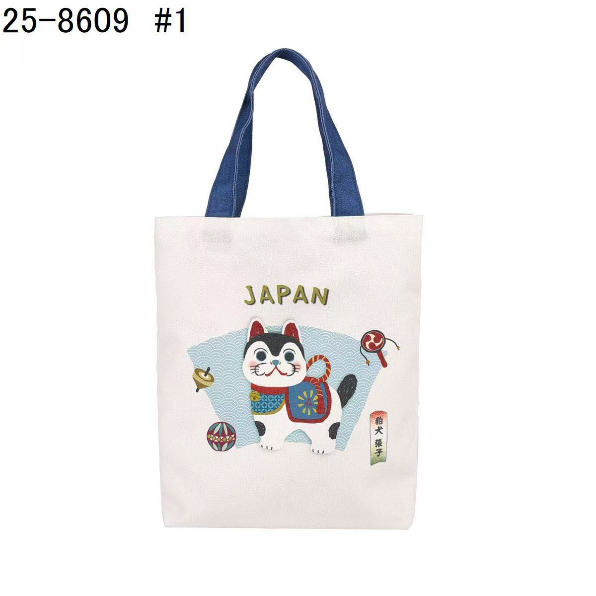 日本Kusuguru正品數位印花肩背包手提包手提包通勤包補習帆布433|狛犬白色8609-1