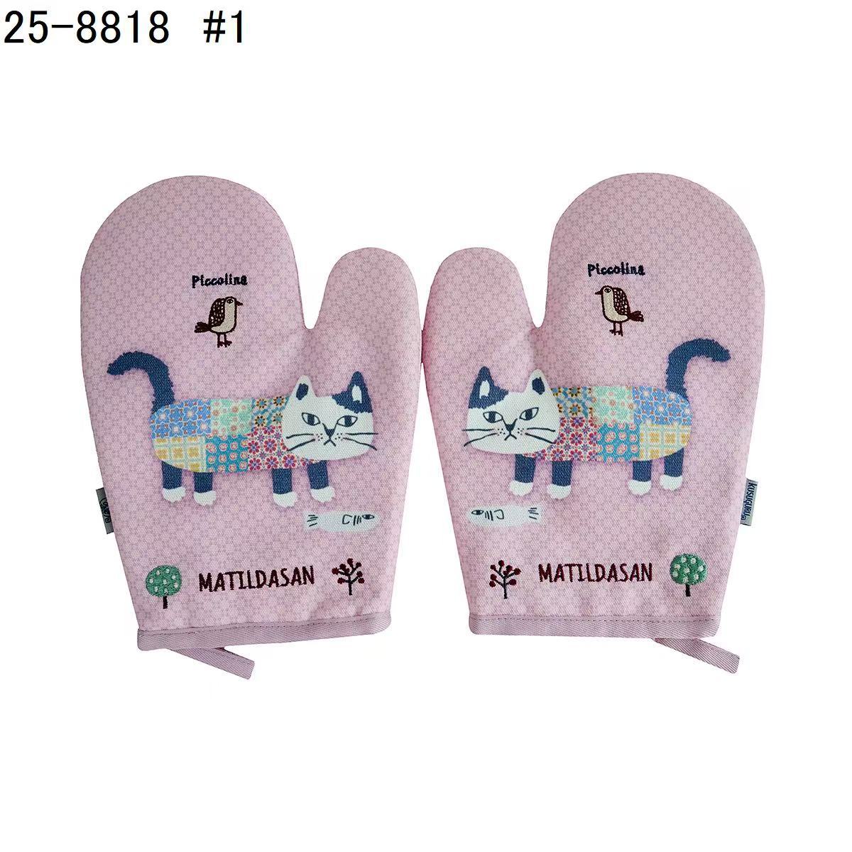 日本Kusuguru正品貓咪狗子刺繡印花手套隔熱耐高溫防燙加厚微波爐|爬貓粉色8818-1