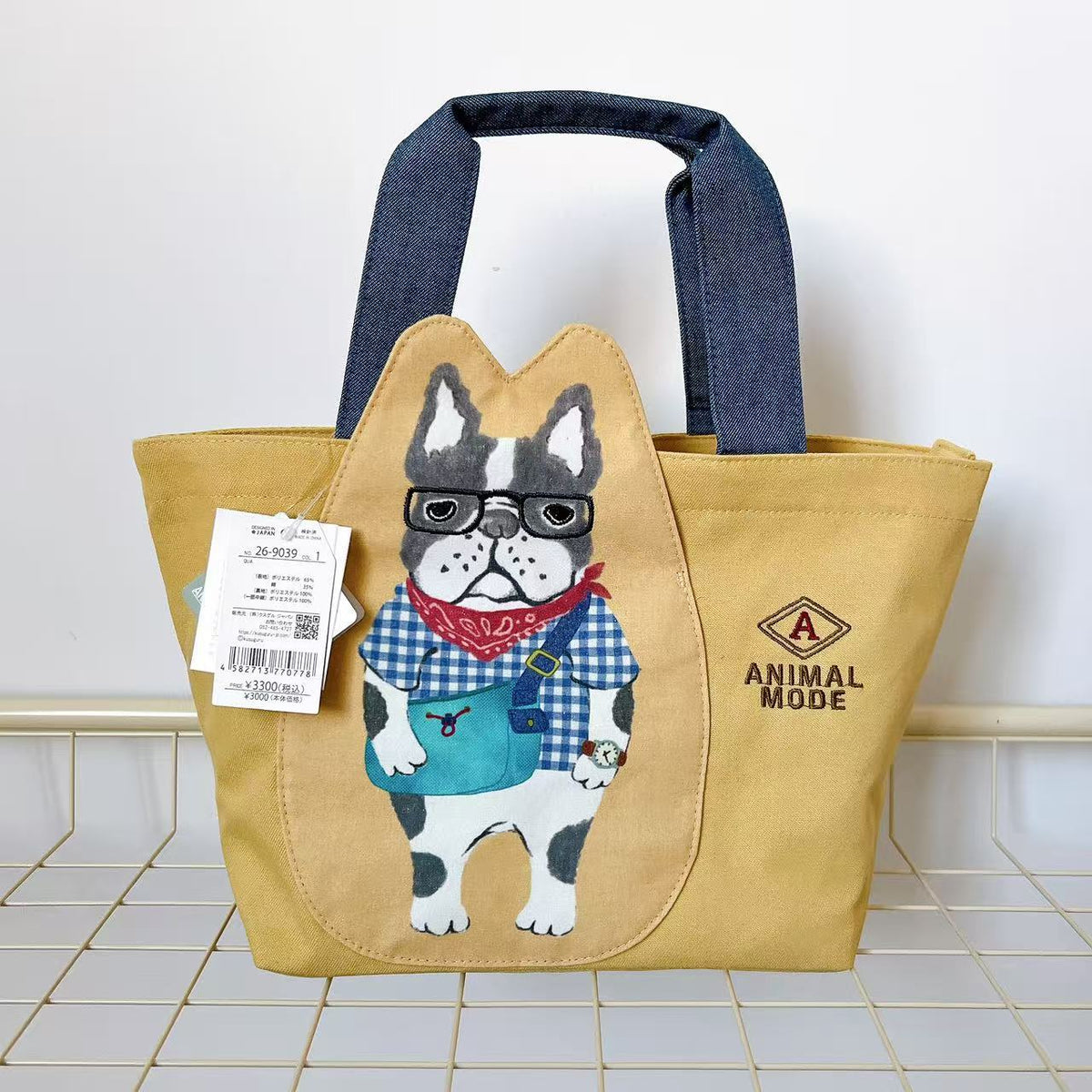 日本Kusuguru正品刺繡貓咪法鬥手提包手提包飯盒包購物通勤包502|保羅黃色9039-1