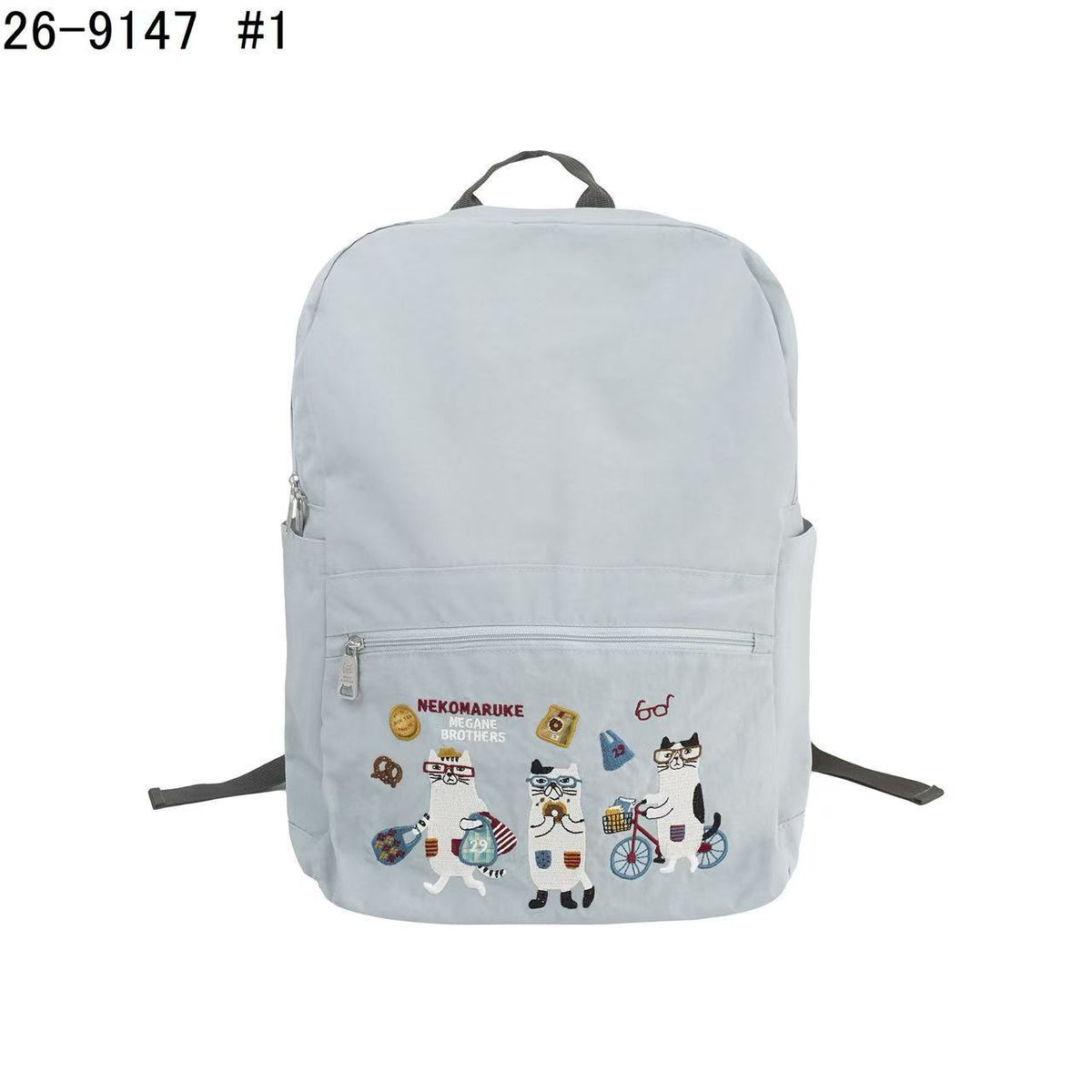 日本Kusuguru正品重工刺繡貓咪法鬥後背包尼龍防潑水折疊旅行509|眼鏡貓灰9147-1