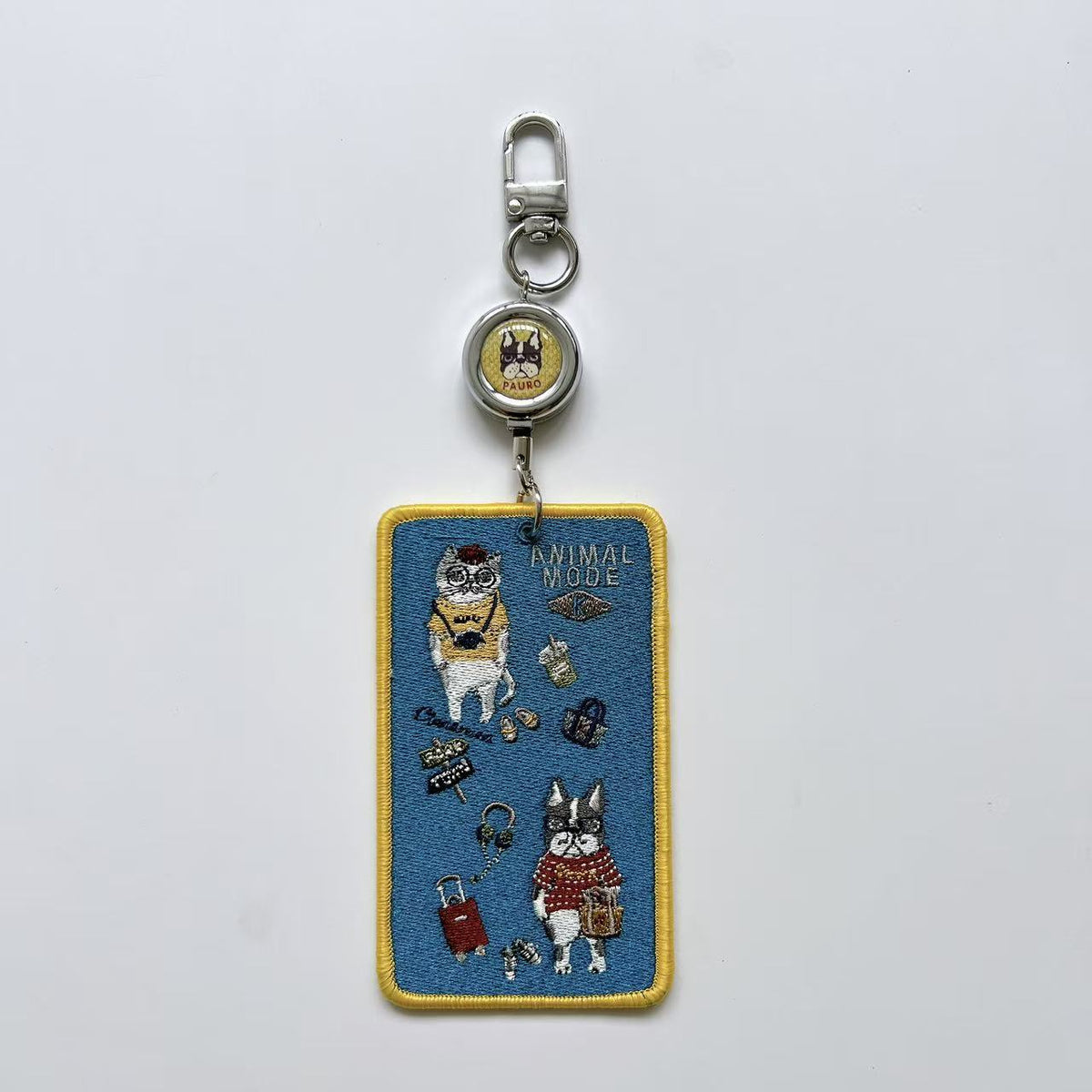 Kusuguru正品重工刺繡貓咪法鬥卡套IC卡套悠遊卡套掛飾卡通|露西保羅藍9425-2