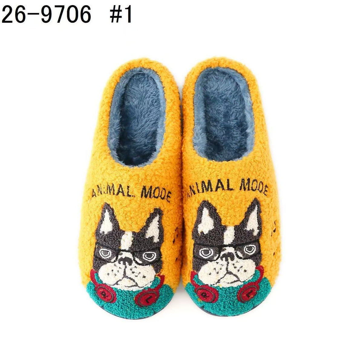 日本Kusuguru正品刺繡提花拖鞋羊絨顆粒地板拖防滑居家保暖鞋保暖625|保羅黃色9706-1/單一尺寸