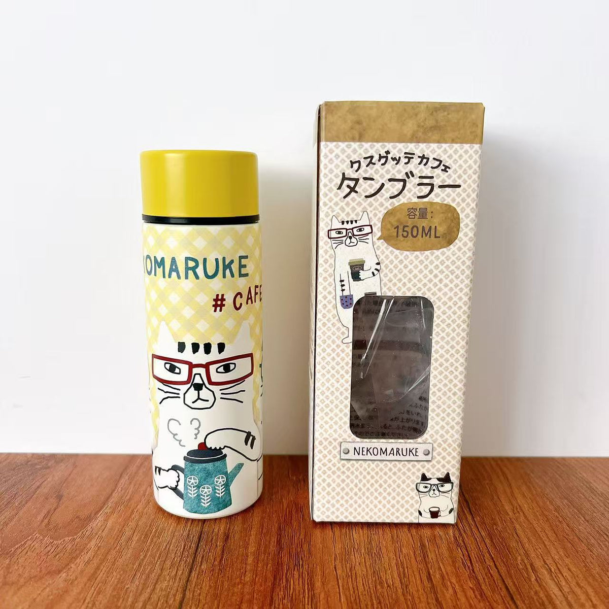 日本Kusuguru正品貓咪法鬥保溫杯口袋杯隔熱方便攜帶316不鏽鋼小型405|眼鏡貓黃9412-1/150 ml