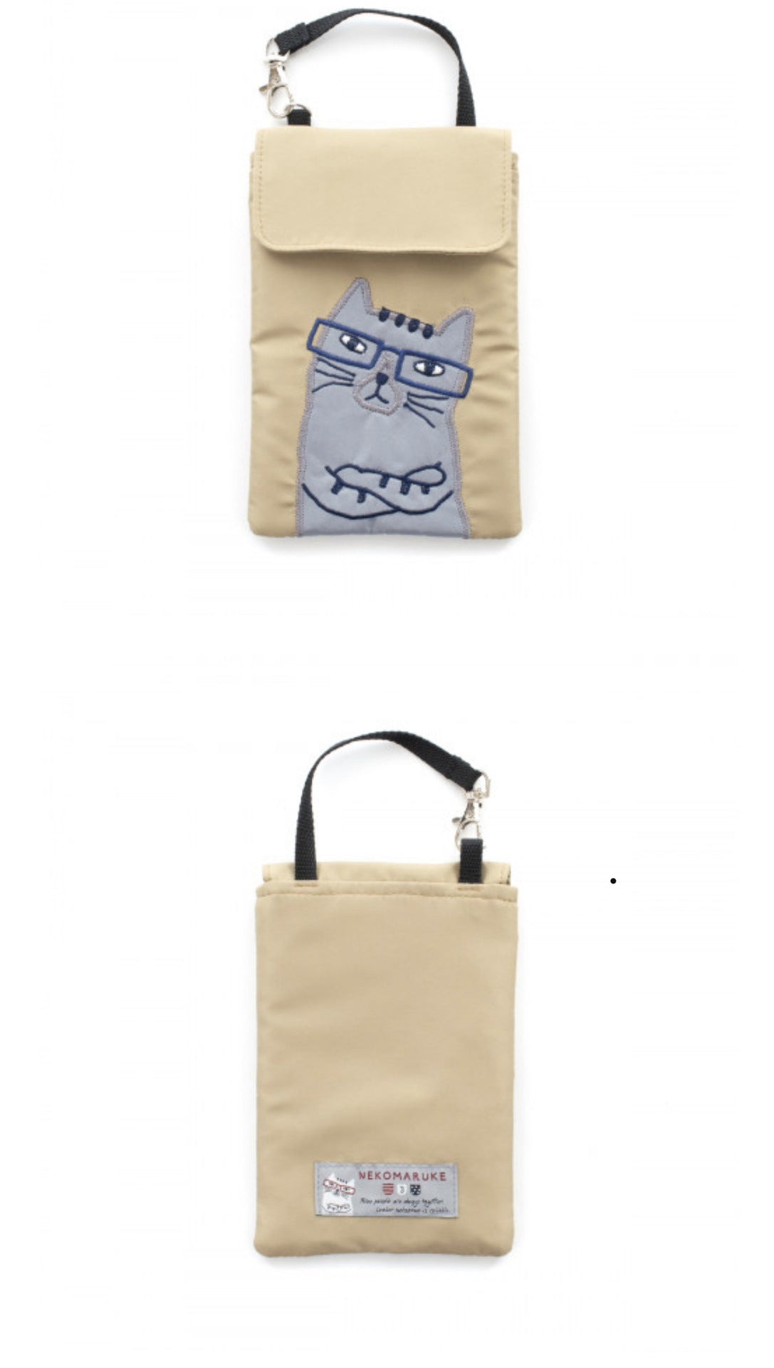 出口日本新款刺繡貓咪手提包手提包錢包手機包可愛卡通鑰匙包卡套|卡其