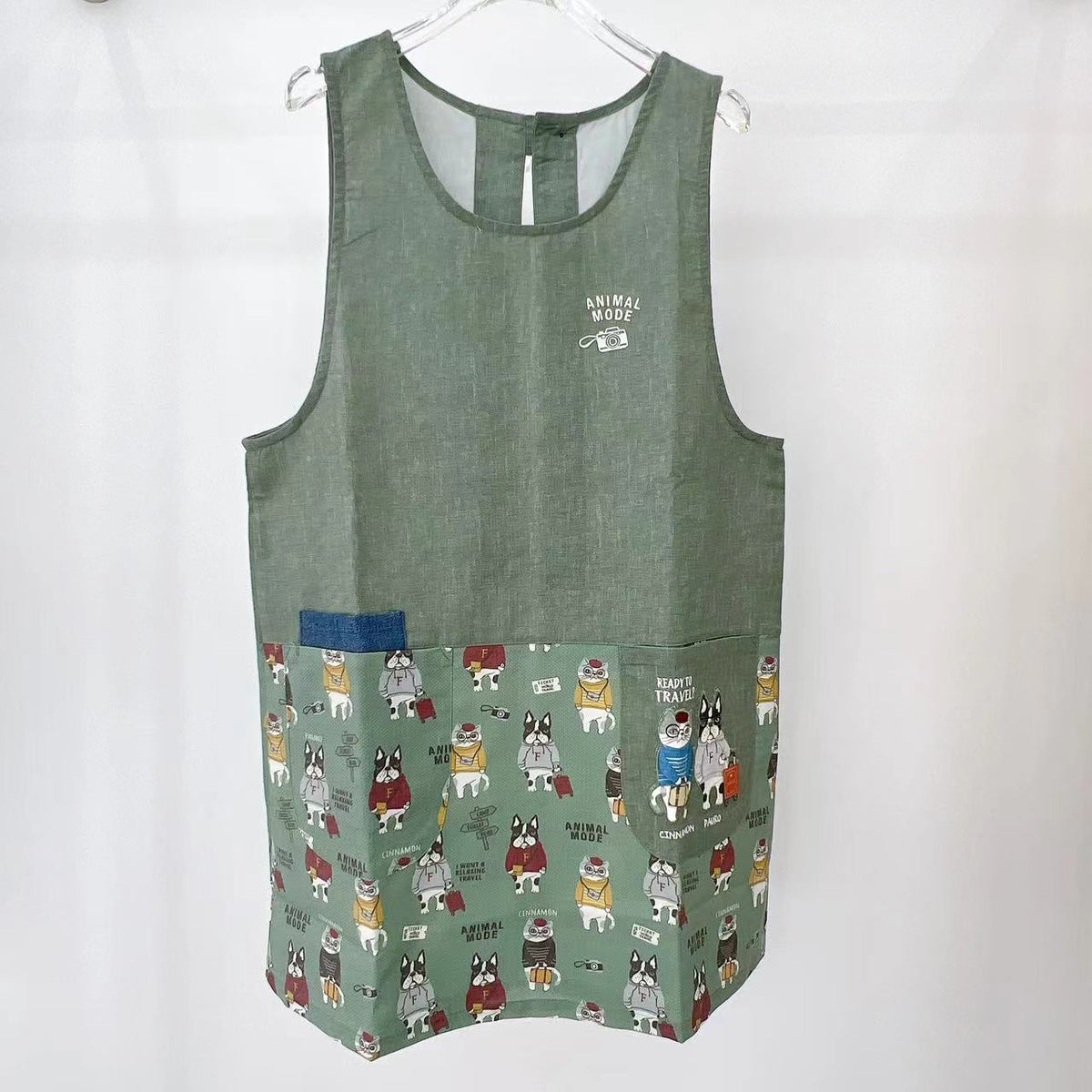 日本kusuguru露西保羅刺繡圍裙布藝家務防油防污防汙罩衫花藝烘焙202|綠色7538-2