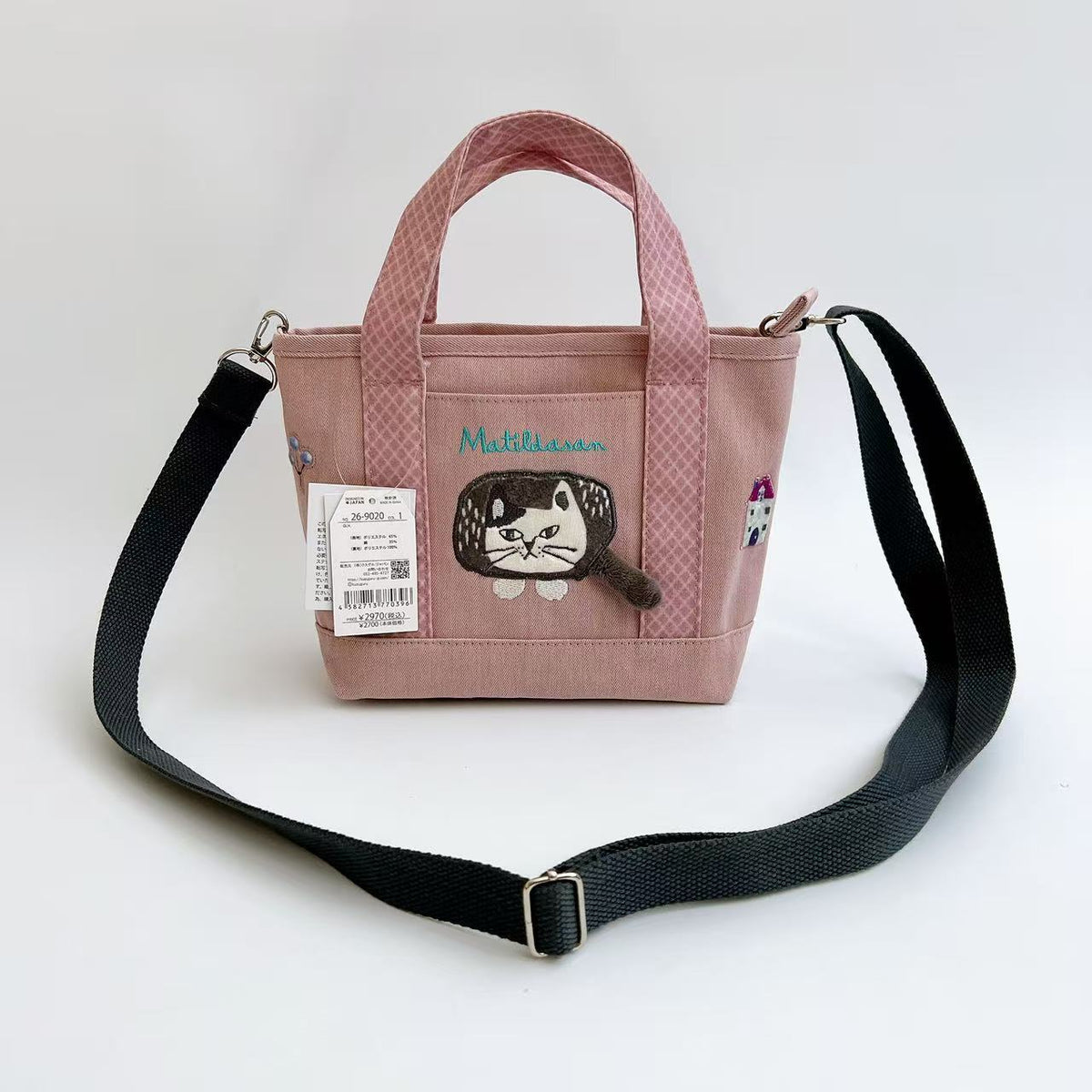 日本Kusuguru正品刺繡爬貓斜背內包肩背包手提包手提通勤布藝501|爬貓粉色9020-1