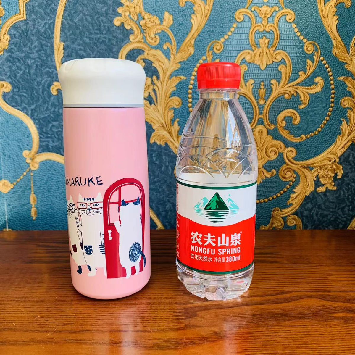 日本新款KUSUGURU保溫杯保冷杯搖搖暖手杯304不鏽鋼卡通320 ml|眼鏡貓粉色4035-1/320 ml
