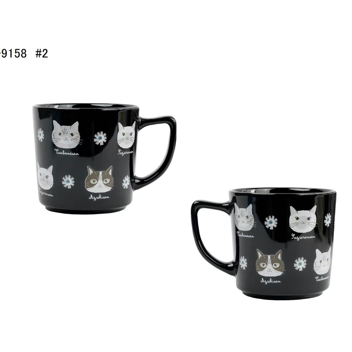 日本Kusuguru正品貓咪法鬥圖案陶瓷杯馬克杯咖啡杯茶杯水杯513514|蜜豆貓頭黑色9158-2/350 ml