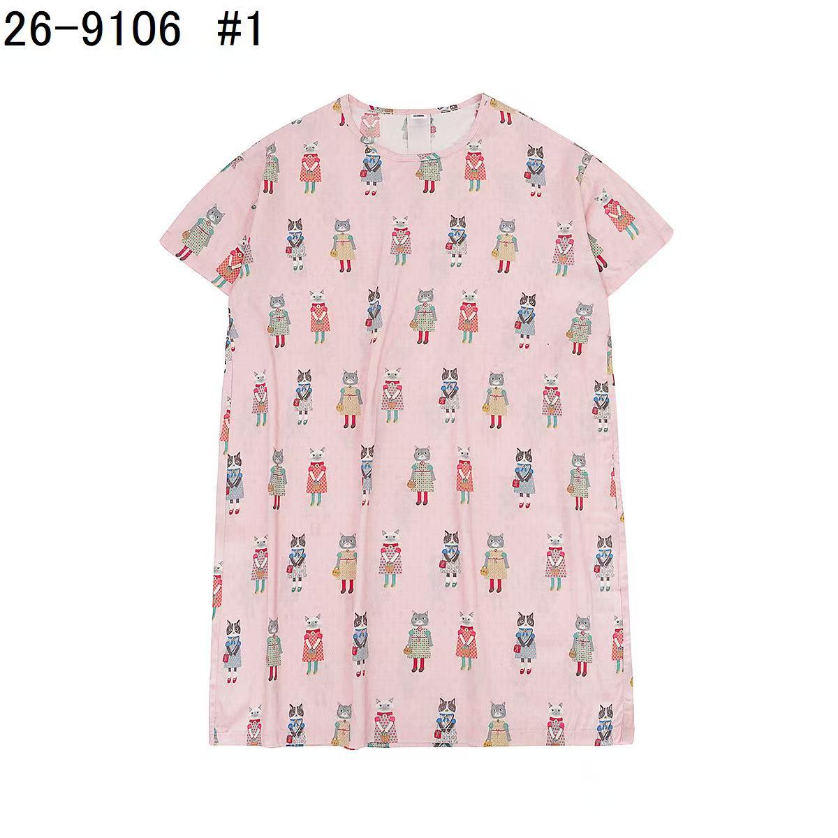 日本Kusuguru正品貓咪印花居家睡裙睡褲綿綢人造棉居家服舒適514|睡裙裙子貓粉9106-1/單一尺寸