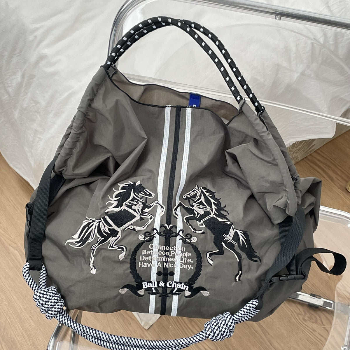 Ball&Chain 系列包款｜HT-113 灰色黑白雙頭馬 中號