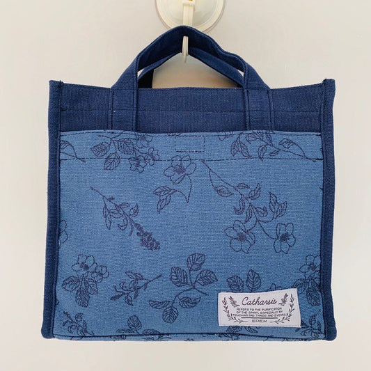 出口日本花柄刺繡手提包保溫保冷便當包手提包帶飯飯盒包布藝｜藍色刺繡