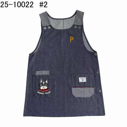 日本Kusuguru正品刺繡貓咪法鬥圍裙布藝家務防油防污花藝烘焙435｜保羅深牛仔藍色10022-2