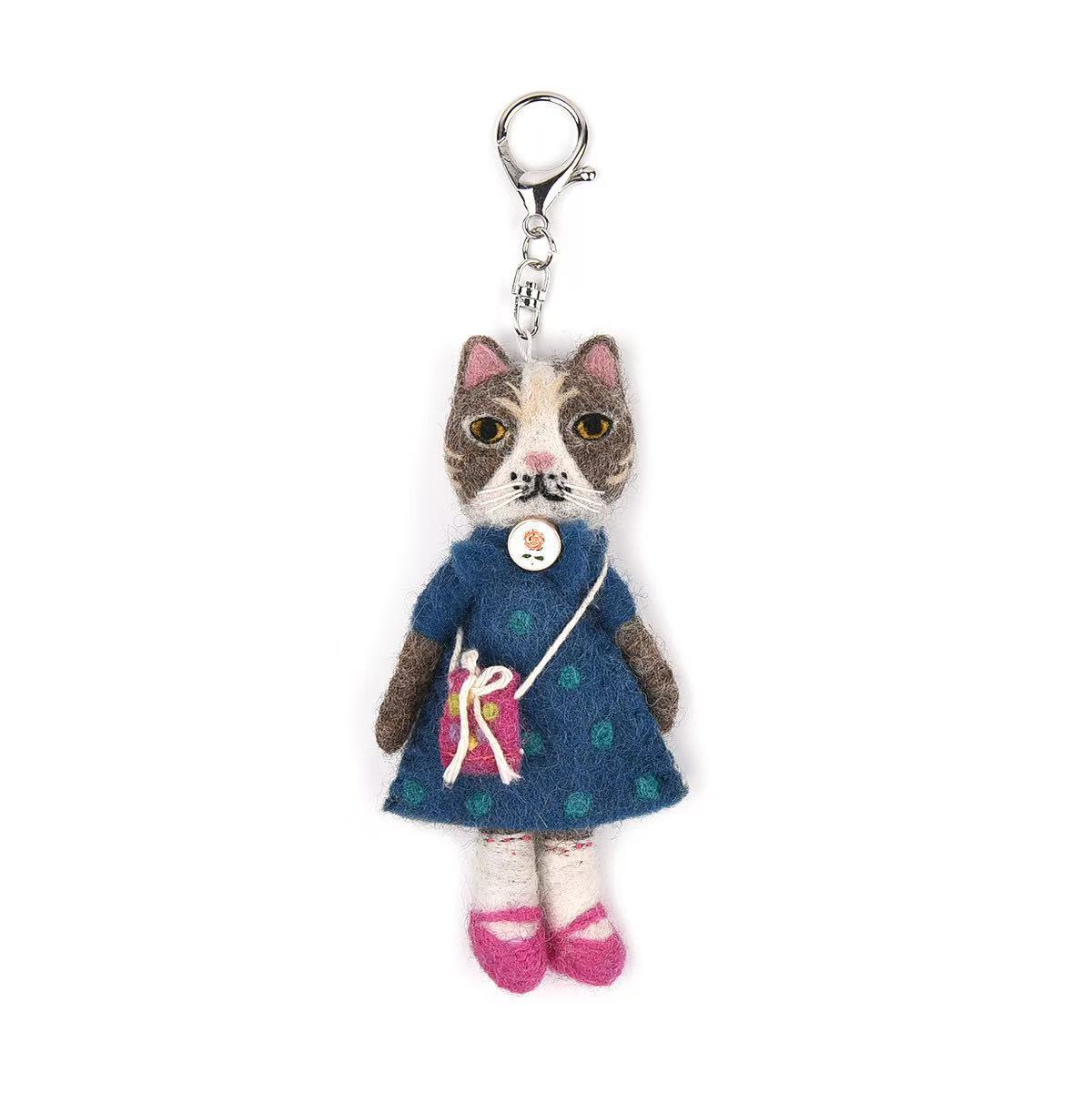 日本Kusuguru正品尼泊爾手工羊毛氈鑰匙圈吊飾貓咪法鬥掛飾品406｜蜜豆紅豆8614