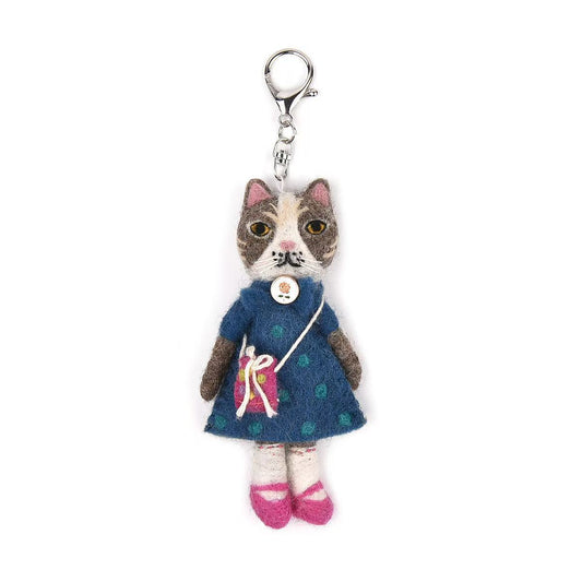 日本Kusuguru正品尼泊爾手工羊毛氈鑰匙圈吊飾貓咪法鬥掛飾品406｜蜜豆紅豆8614