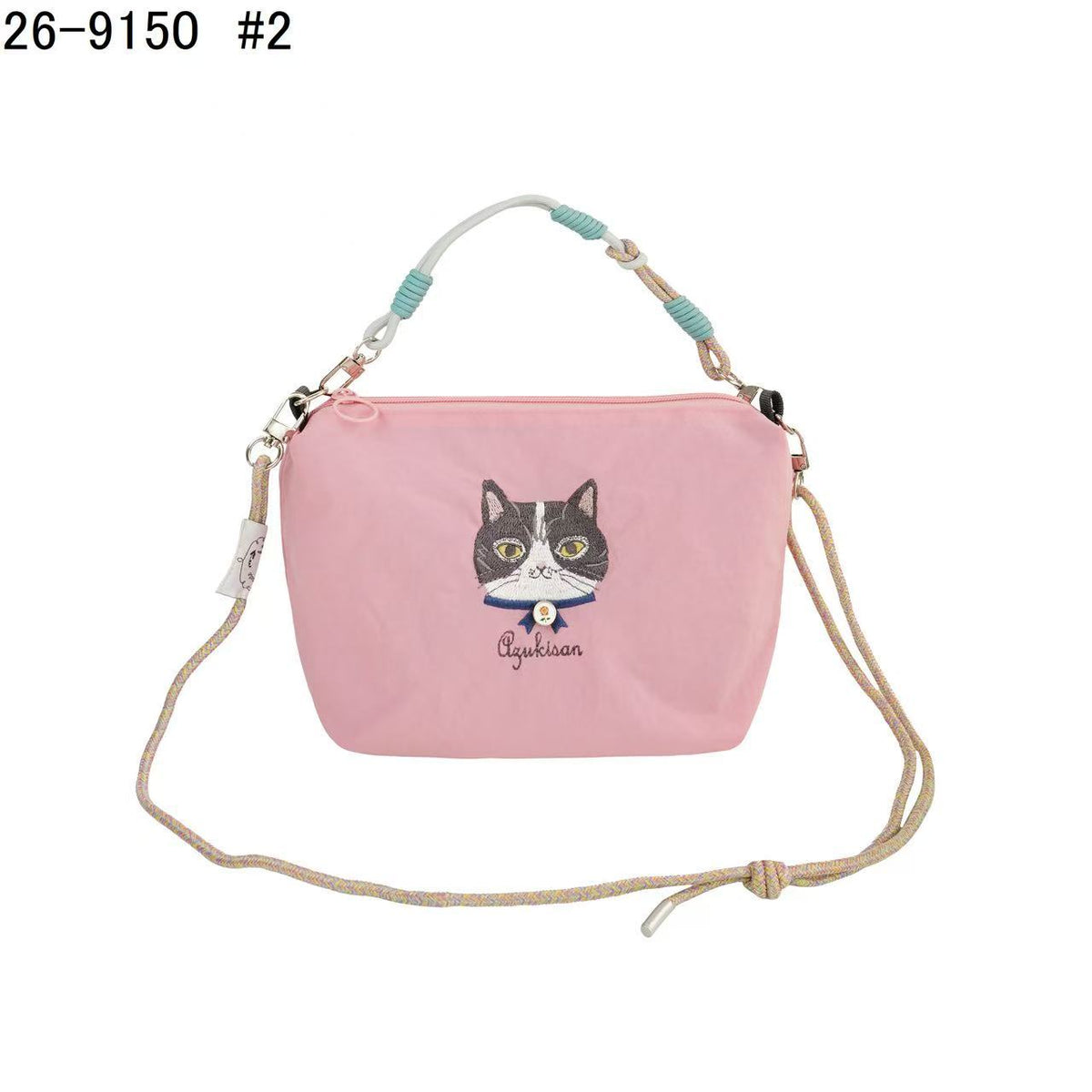 日本Kusuguru正品重工刺繡貓咪斜背包尼龍肩背包手提通勤509｜蜜豆貓頭粉9150-2