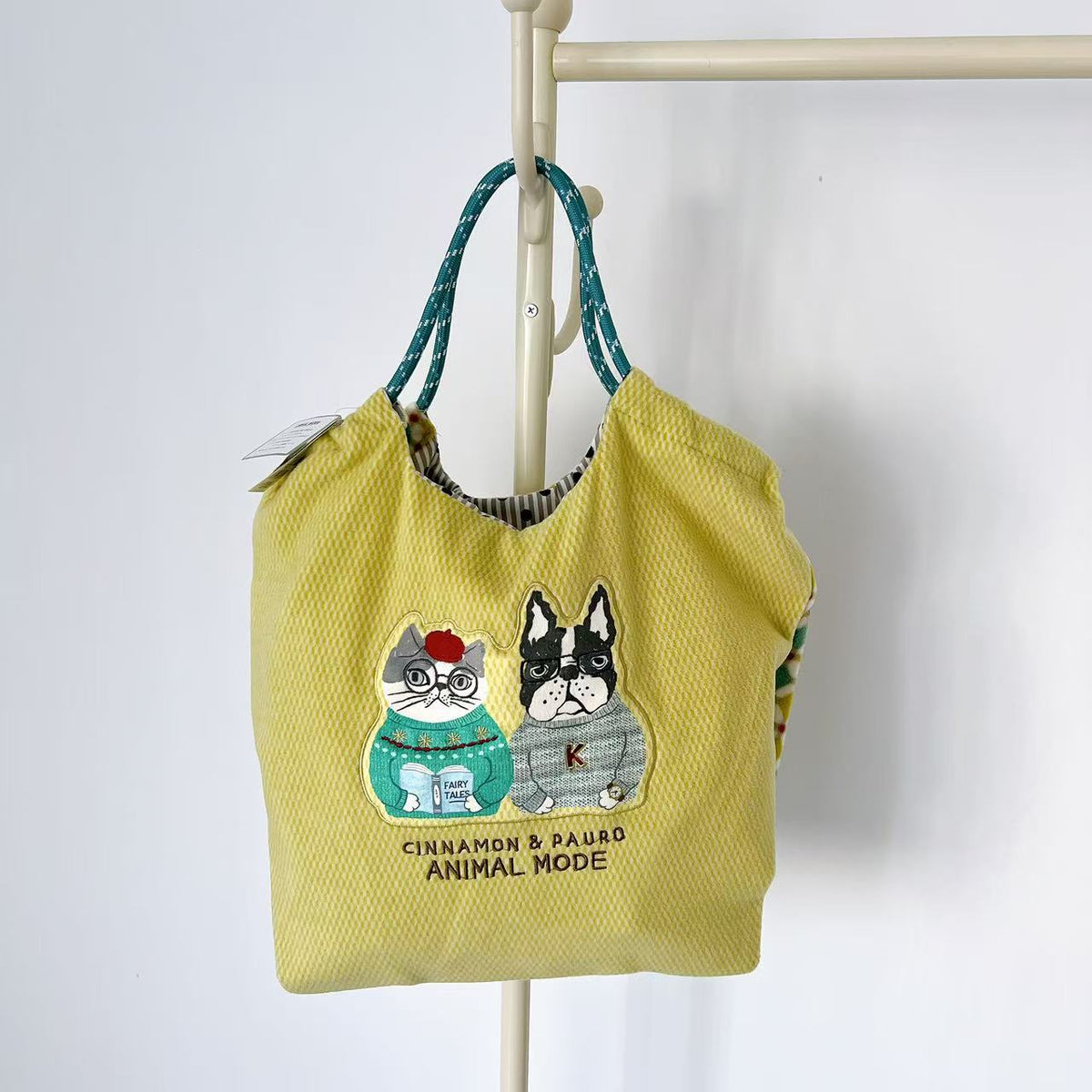 日本Kusuguru正品刺繡貓咪法鬥購物包肩背包手提包手提包逛街417｜保羅法鬥黃8653-1