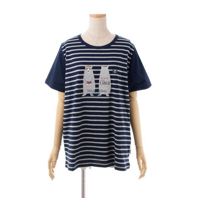 日本原單KUSUGURU品牌新款純棉居家服休閒棉T中長款｜藍條紋／單一尺寸