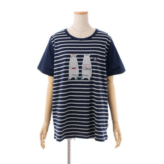 日本原單KUSUGURU品牌新款純棉居家服休閒棉T中長款｜藍條紋／單一尺寸