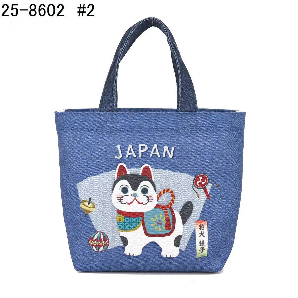 日本Kusuguru正品帆布包數位印花手提包手提包卡通飯盒包通勤433｜狛犬藍色8602-2