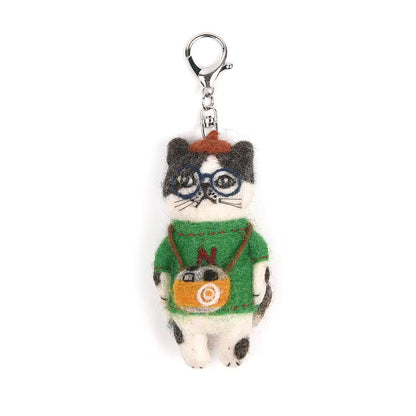 日本Kusuguru正品尼泊爾手工羊毛氈鑰匙圈吊飾貓咪法鬥掛飾品406｜露西8611