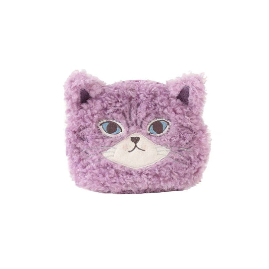日Kusuguru正品刺繡蜜豆仿羊羔毛零錢包化妝包卡通小物收納PR003｜蜜豆紫色9523-4