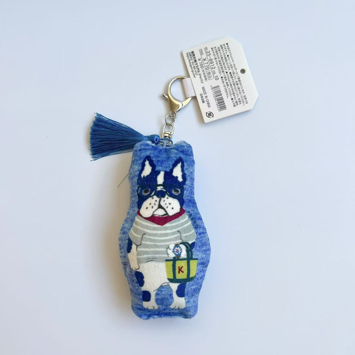 日本Kusuguru正品貓咪狗子數位印卡通鑰匙圈包掛布藝充棉吊飾450｜保羅藍色8912-10
