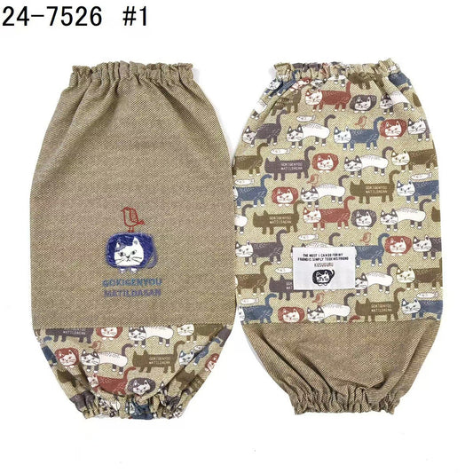 日本kusuguru刺繡爬貓布藝袖套家務防油防污袖套花藝烘焙卡通201｜卡其7526-1