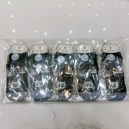 日本Kusuguru提花貓咪船襪中筒襪卡通棉襪堆堆襪襪子521(10雙入)｜船襪蜜豆黑9167-2／單一尺寸
