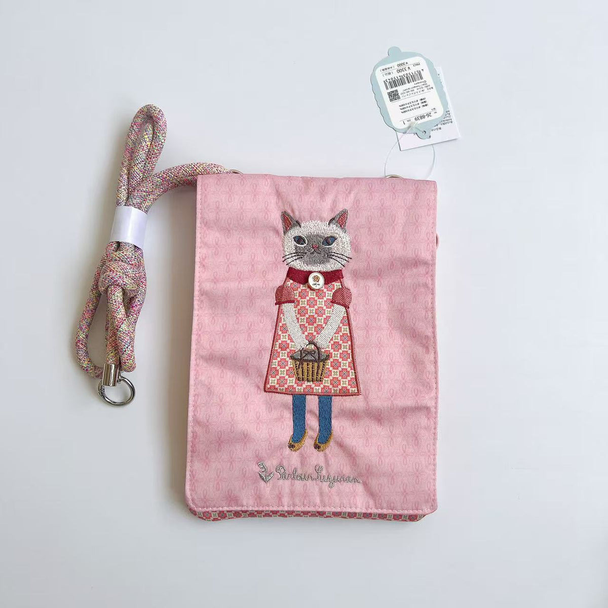 日本Kusuguru正品刺繡蜜豆公主斜背包肩背包隔層手機包糖果色437｜蜜豆櫻花粉8839-1