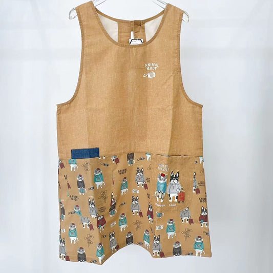 日本kusuguru露西保羅刺繡圍裙布藝家務防油防污防汙罩衫花藝烘焙202｜米黃色7538-1