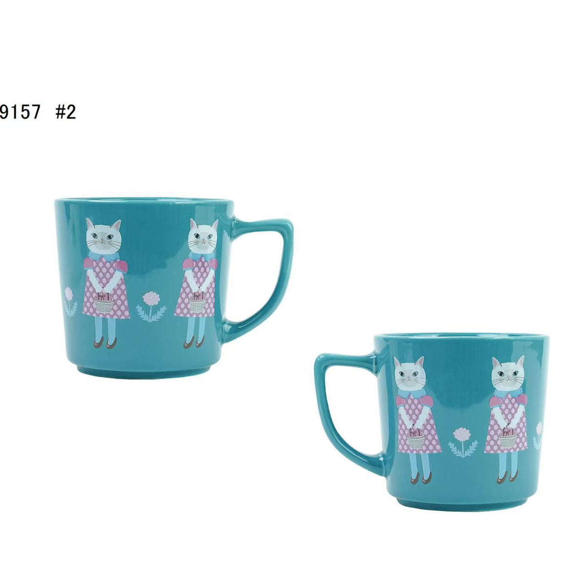 日本Kusuguru正品貓咪法鬥圖案陶瓷杯馬克杯咖啡杯茶杯水杯513514｜蜜豆裙子貓雀藍9157-2／350 ml