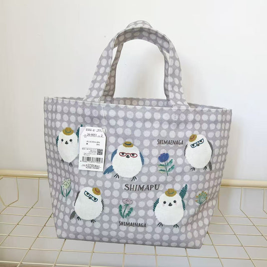 日本Kusuguru正品小雞滿印手提包手提包飯盒包帆布包購物通勤503｜小雞淡紫9051-2