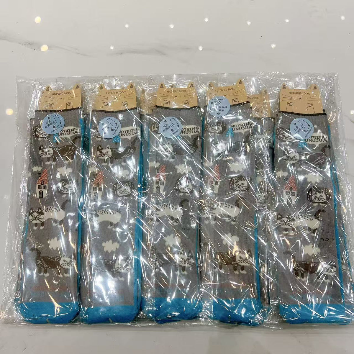 日本Kusuguru提花貓咪船襪中筒襪卡通棉襪堆堆襪襪子521(10雙入)｜中筒爬貓灰色9163-2／單一尺寸
