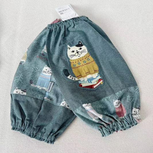 日本kusuguru刺繡胖貓袖套家務防油防污袖套卡通布藝烘焙花藝961｜深綠色6528-2／單一尺寸