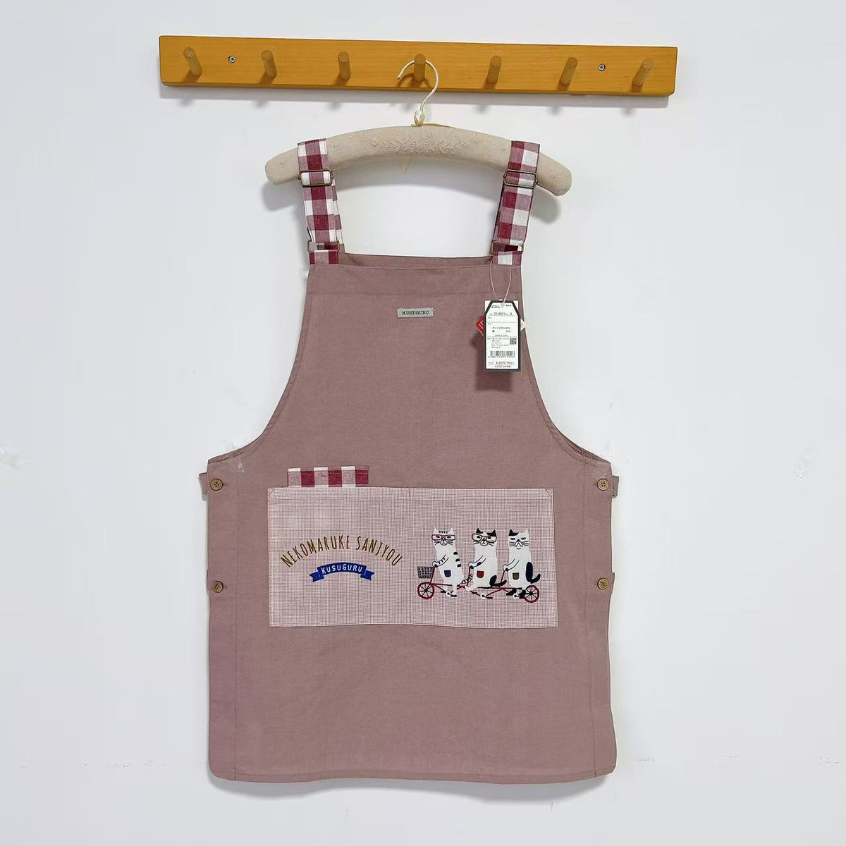 日本Kusuguru正品Nago貓咪印花圍裙家務布藝防油防污花藝烘焙403｜眼鏡貓粉9055-4