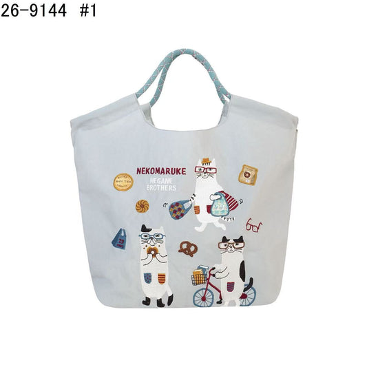 日本Kusuguru正品重工刺繡貓肩背包手提包手提包防塵防潑水507509｜眼鏡貓灰9144-1
