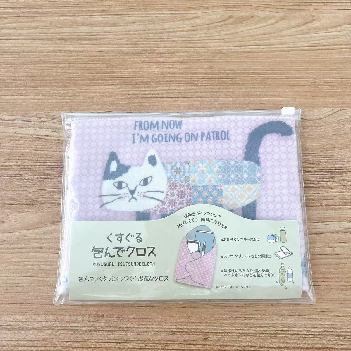 日本Kusuguru印花百貼布單反iPad飯盒筆袋雨傘收納布自粘布414｜爬貓粉8563-1